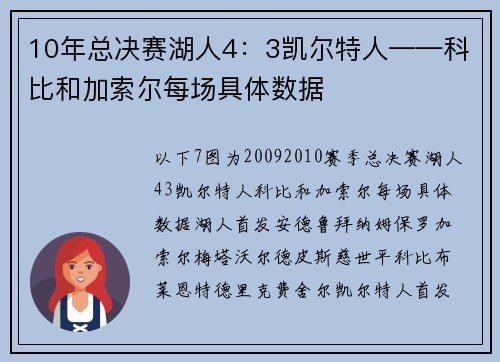 10年总决赛湖人4：3凯尔特人——科比和加索尔每场具体数据